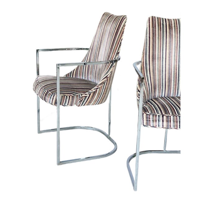 1970s 1970s Milo Baughman Style Dining Chairs Chrome and Velvet - Set of 4 For Sale - Image 5 of 7