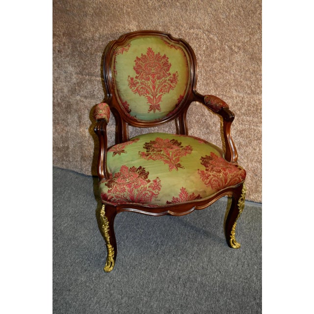 Vintage Italian Style Arm Accent Chair W/Brass Ormolu For Sale - Image 12 of 13