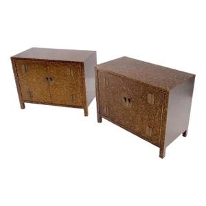 Faux Gold Tortoise Heavy Brass Pulls Two Door Credenzas Dresser - A Pair