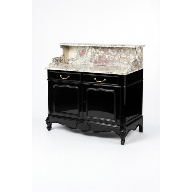 Louis Philippe Black Lacquer Credenza with Marble Top For Sale - Image 4 of 10