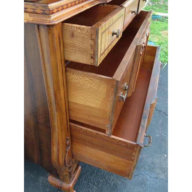 Early 1900s Depression Era Carved Inlay Tall Chest of Drawers 6639 For Sale - Image 13 of 18