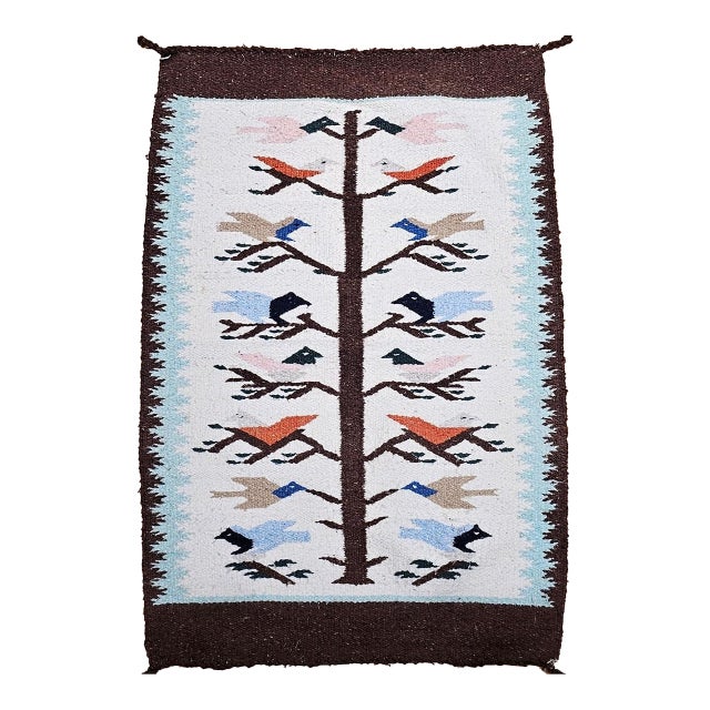 Vintage Native American Navajo Rug, Handwoven Wool, Tree of Life Pattern, 2x3 For Sale