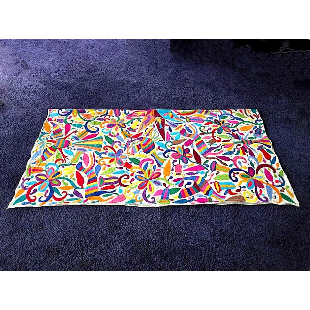 Vintage Mexican Otomi Hand Embroidered Textile Coverlet/Wall Hanging For Sale - Image 9 of 15