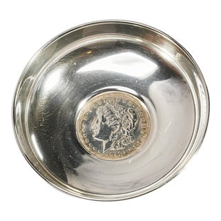 Fascinating Vintage Sterling Silver Catchall Dish 1921 Morgan Silver Dollar Coin Jewelry Tray Luxury Home Decor Americana For Sale