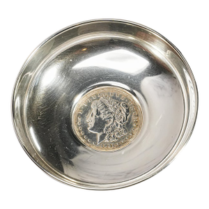 Fascinating Vintage Sterling Silver Catchall Dish 1921 Morgan Silver Dollar Coin Jewelry Tray Luxury Home Decor Americana