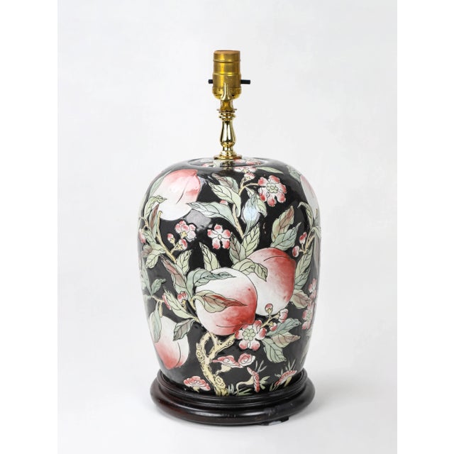 Vintage Black and Peach Fruit Pattern Table Lamp For Sale - Image 4 of 10