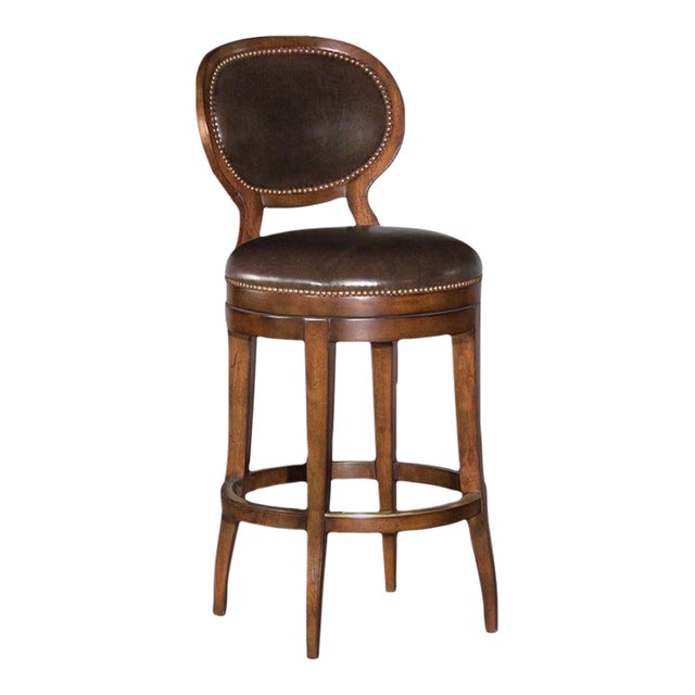 Oval Back Armless Swivel Counter Stool, Bordeaux Finish For Sale