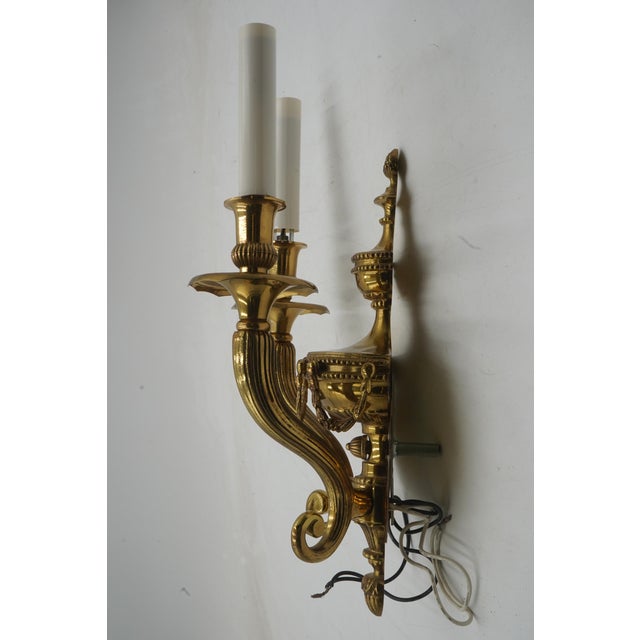 Traditional 1960s Pair Brass French Regency Style Lighted Wall Sconces For Sale - Image 3 of 9
