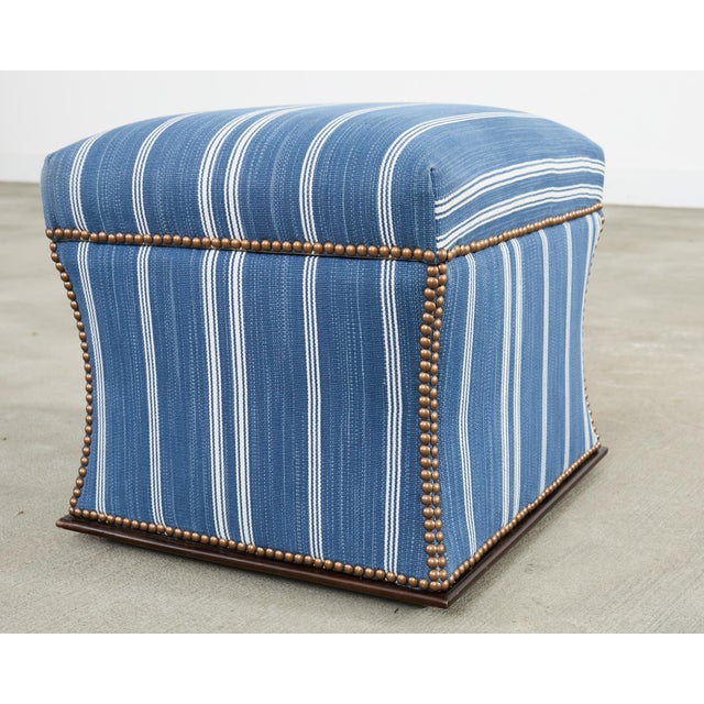 Ralph Lauren 'Florence' Storage Ottoman in Striped Blue Upholstery For Sale - Image 11 of 18