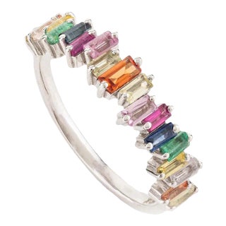 Multi Sapphire Half Eternity Band Ring Size 7 ( All Sizes Available ) For Sale