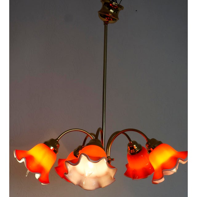 Vintage Brass and Glass 5-Light Chandelier, 1980s For Sale - Image 12 of 14