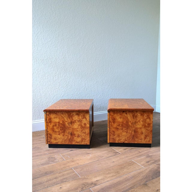 1970s 1970’s Italian Burl Wood Two- Drawer Nighstands, a Pair For Sale - Image 5 of 11
