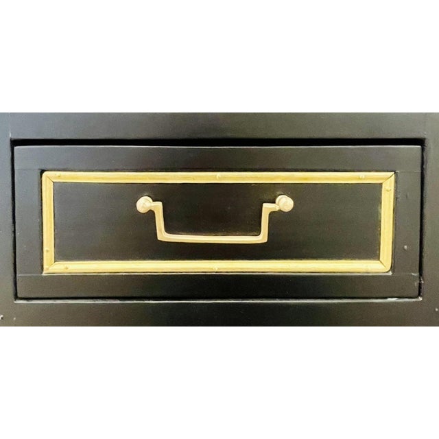 Pair of Jansen Inspired Marble-Top Galleried Ebonized End Tables / Nightstands For Sale - Image 9 of 12