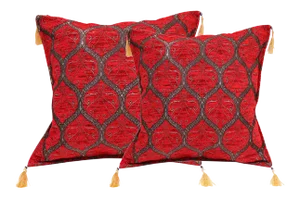 Boho Chic Turkish Trellis Chenille Red Silver Pillows - a Pair