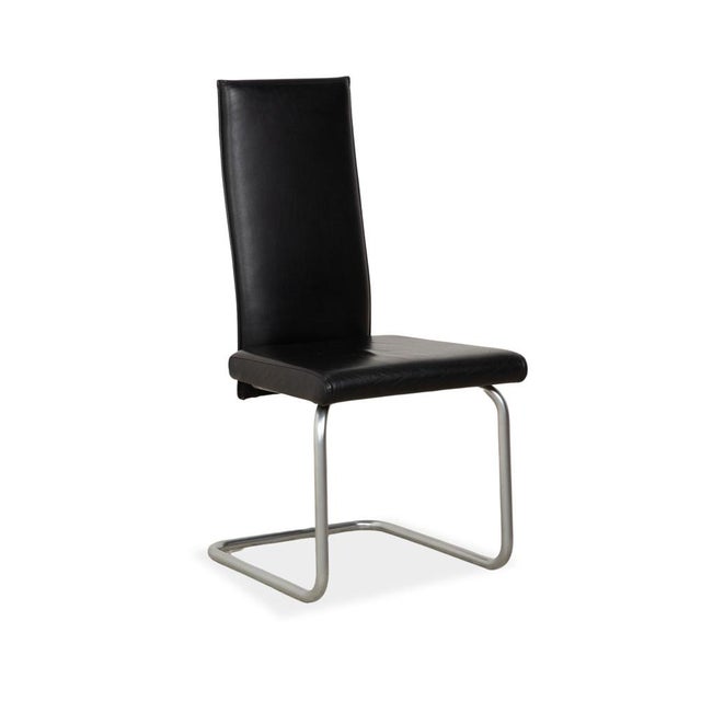 Silver Black Leather and Chrome Dining Chairs, Set of 6 For Sale - Image 8 of 13