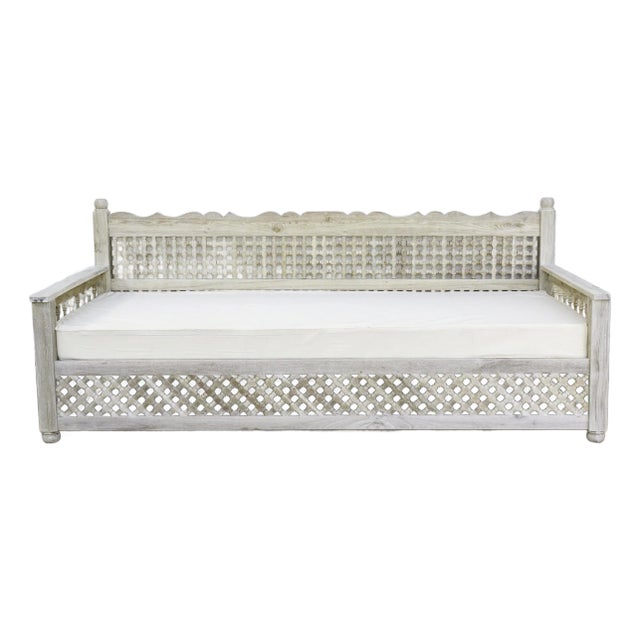 Sun-Bleached Serenity Moroccan Mousharabi Teak Daybed For Sale
