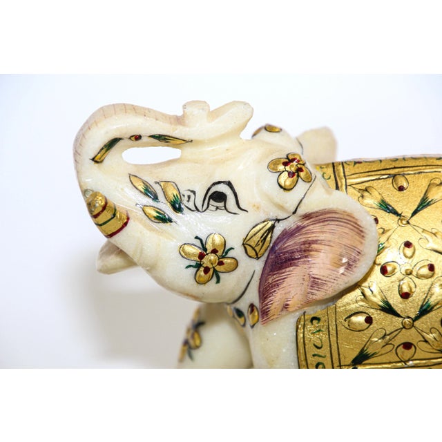 Vintage White Marble Jeweled Elephant Sculpture Paper Weight For Sale In Palm Springs - Image 6 of 13