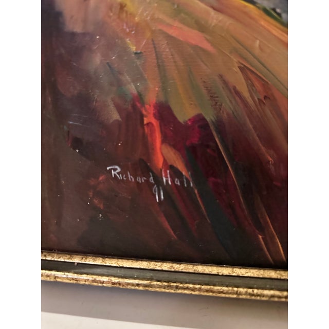 Vintage painted portrait of two people with a signature of Richard Hall dated ‘91. Bold dramatic colors are used to...