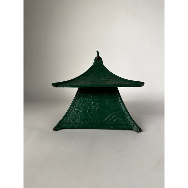 Mid 20th Century Japanese Vintage Cast Iron Green Lantern For Sale - Image 5 of 6