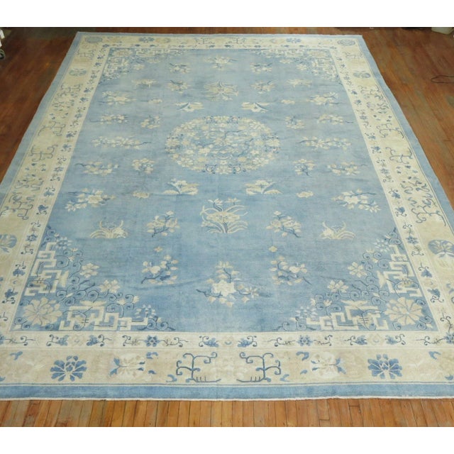 Light Blue Cream Oversize Antique Chinese 10'' - 12' x 17'10" For Sale - Image 10 of 11