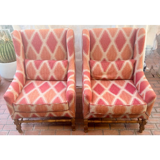 Modern Late 20th Century Georgian Style Modern Wingback Chairs, a Pair For Sale - Image 3 of 14