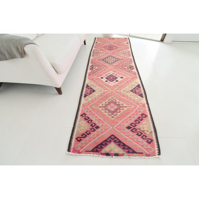 Vintage Pink & Plum Kilim Runner For Sale - Image 4 of 10