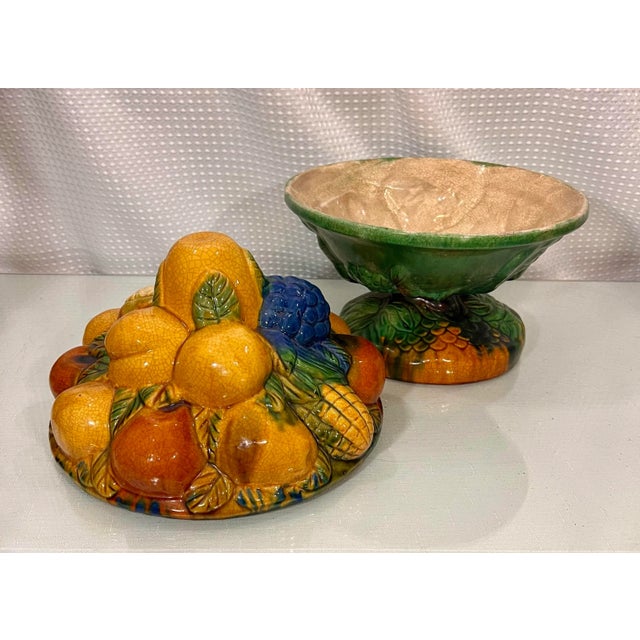 Green Vintage Majolica Style Fruit Stacked Lidded Bowl / Catchall For Sale - Image 8 of 11