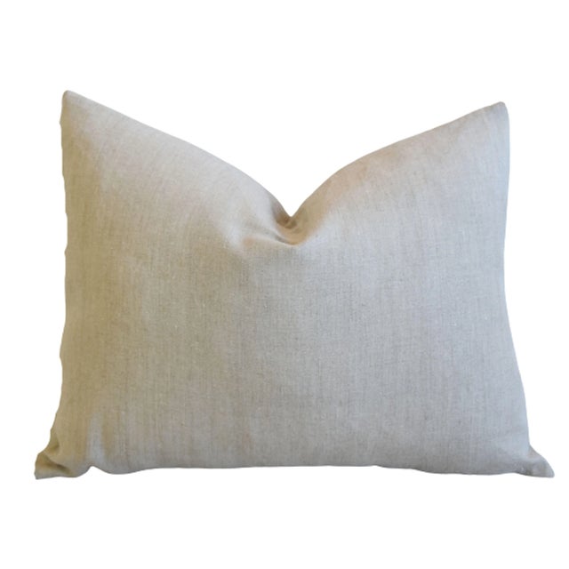 Belgian Taupe Neutral Linen Feather/Down Pillow 24" X 18" For Sale - Image 4 of 5