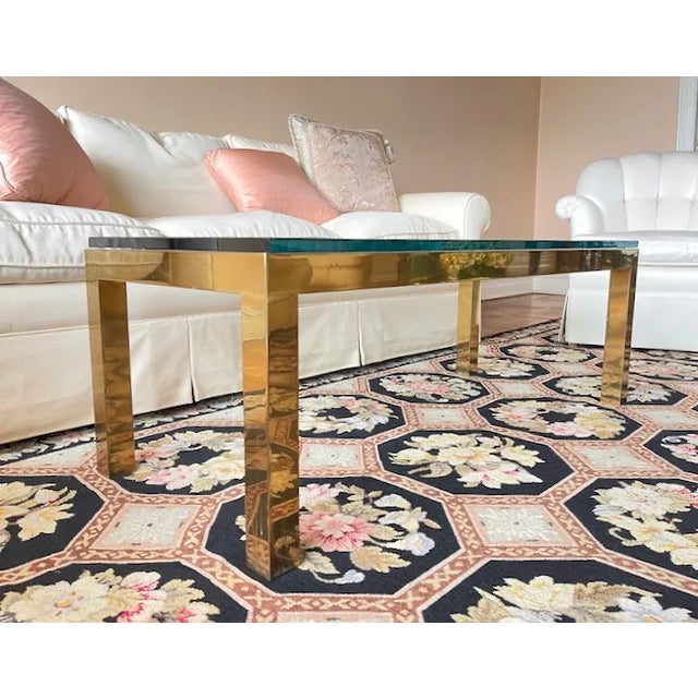 Mid-Century Modern 1970s Mid Century Karl Springer Style Brass and Glass Rectangular Coffee Table For Sale - Image 3 of 13