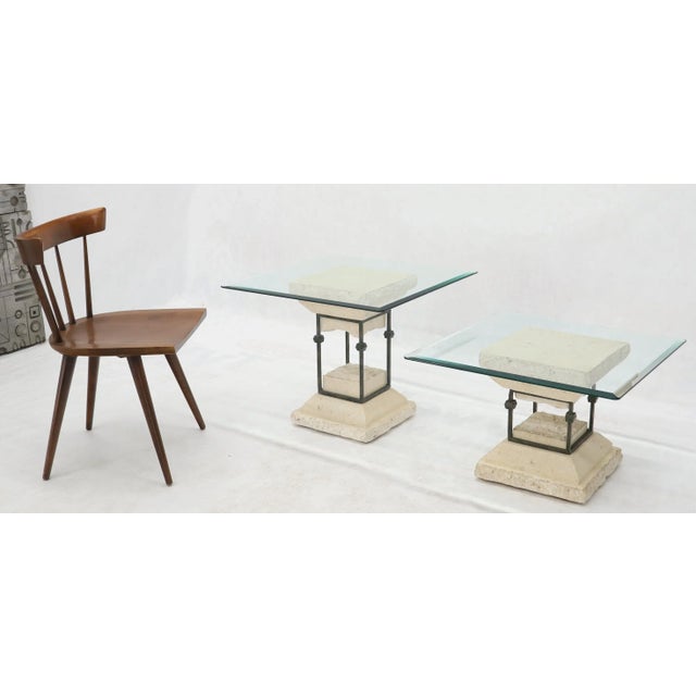 Mid 20th Century Single Suspended Pedestal Base Square Glass Top Side Table For Sale - Image 5 of 13