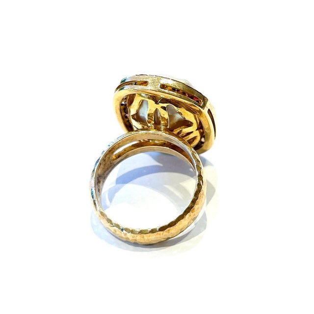 Bochic “Orient” Vintage Multi Sapphire & White Pearl Ring Set 18K Gold & Silver For Sale - Image 4 of 11