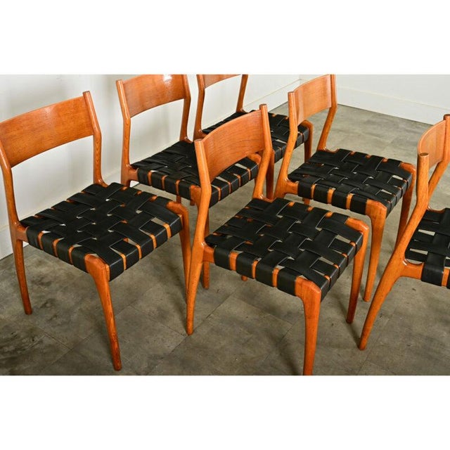 Wood Italian Midcentury Leather and Beech Dining Chairs - Set of Six For Sale - Image 7 of 12