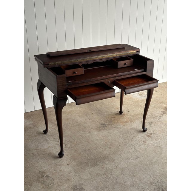 Wood Antique Early 20th Century Queen-Anne Style Mahogany Writing Desk For Sale - Image 7 of 16