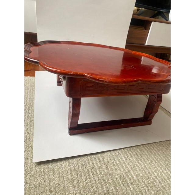 Vintage Korean-Style Low Ornate Wood Folding Table/Tea/Dining Tray