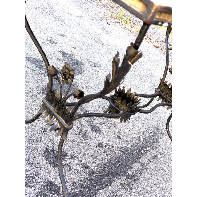 French Wrought Iron Side Table W/ Flowers & Wooden Top For Sale - Image 10 of 12