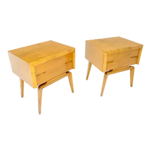 Swedish Edmund Spence 2 Drawer Blond Birch Night Bed Stands Cabinets - A Pair