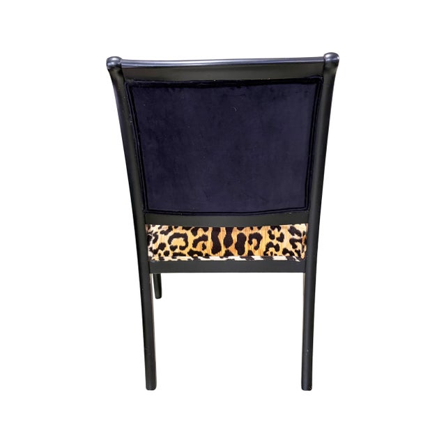 Wood Elegant Vintage French Style Black Lacquer Wood Armchair W/Animal Print For Sale - Image 7 of 9