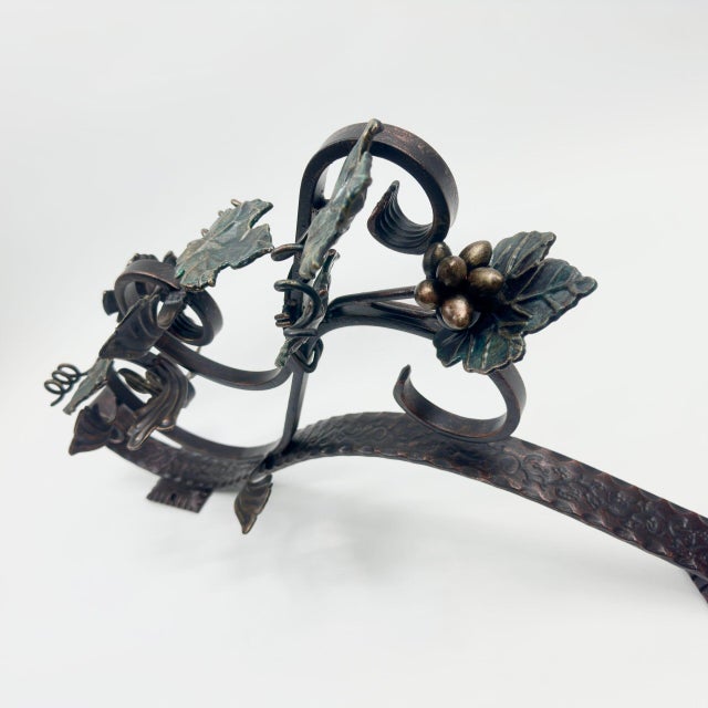 Hand Forged Iron Wall Art Scroll (54cm) Antique Copper & Green Patina Grapevine Motif For Sale - Image 16 of 17