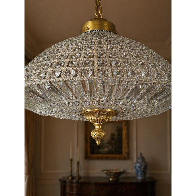1960 French Artisan Gold Bronze Crystal Chandelier For Sale - Image 12 of 15