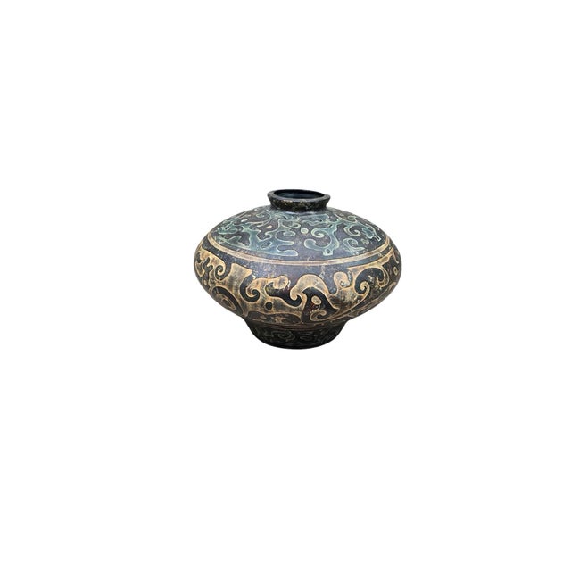 Mid 20th Century Vintage Chinese Style Studio Pottery Low-Profile Vase For Sale - Image 5 of 6