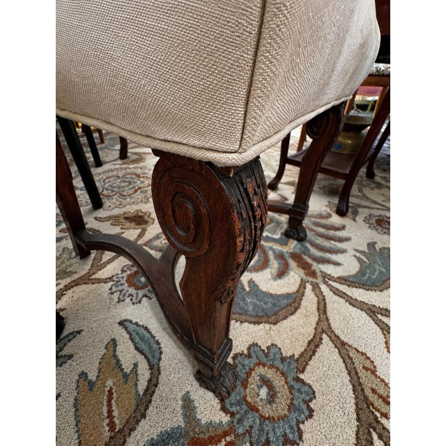 Vintage Walnut Regency Dining Chairs, Set of Six With Custom Linen Upholstery For Sale - Image 9 of 9