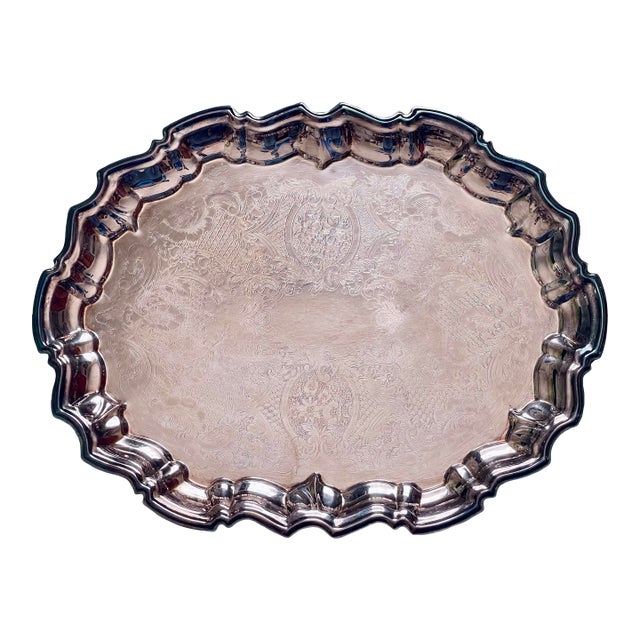 Mid 20th Century Silver-Plate Etched Tray For Sale