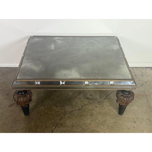 Hollywood Regency Hollywood Regency Mirrored Coffee Table With Carved Wood and Twisted For Sale - Image 3 of 12
