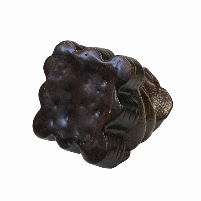 Chinese Oriental Metallic Brown Color Metal Fengshui Snake Ingot Figure For Sale - Image 4 of 6