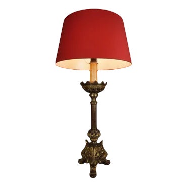 Large Gold-Colored Table Lamp For Sale