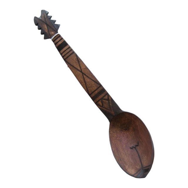 Vintage African Wooden Instrument Design Spoon For Sale