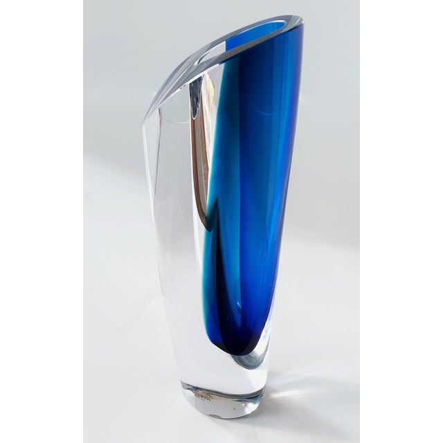 Goran Warff Kosta Boda Saraband Heavy Crystal Vase/Art Sculpture Blue and Teal 11" Tall 5.3 LBS For Sale - Image 16 of 18