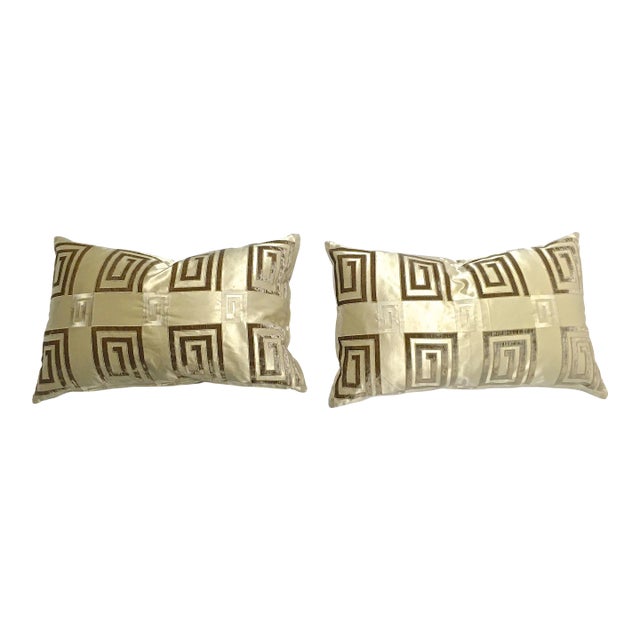 Vintage Custom Silk Greek Key Pillows, Pair For Sale