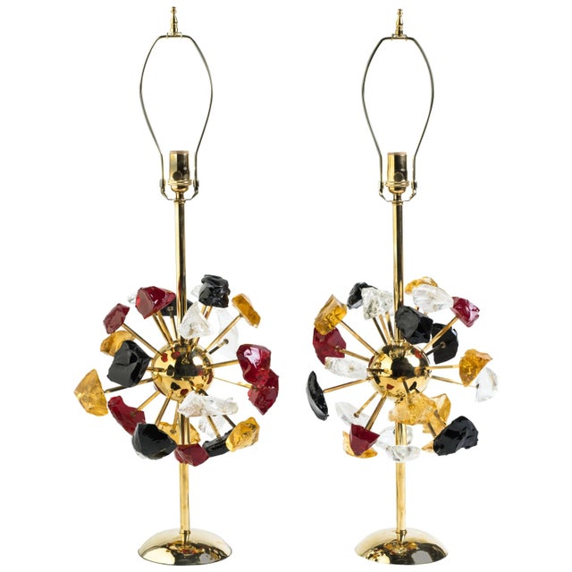 Starburst Multi-Color Glass Lamps - a Pair For Sale - Image 11 of 11