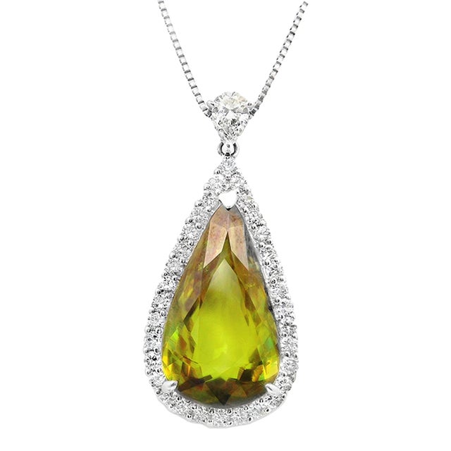 11.89 Carat Sphene Diamond Platinum Drop Pendant For Sale